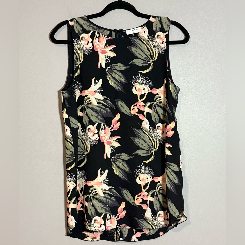 Babaton Everly Tropical Floral Tank Top in Black, Size S